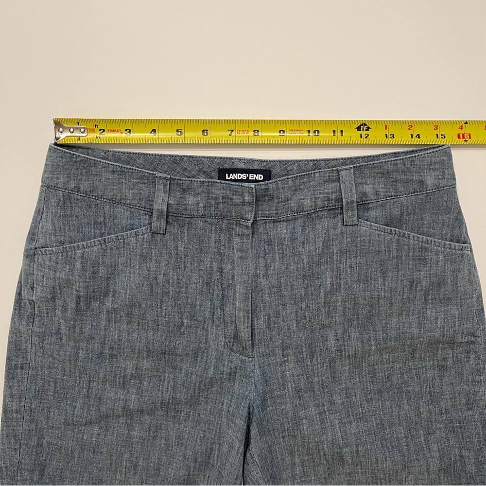 Lands’ End Women's 7" Mid-Rise Chino Tailored Blue Cotton Chambray Shorts 8 - Picture 8 of 10